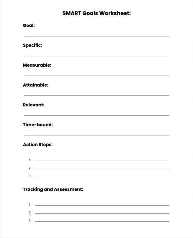 SMART Goals Worksheet at Hone for Employees and Managers